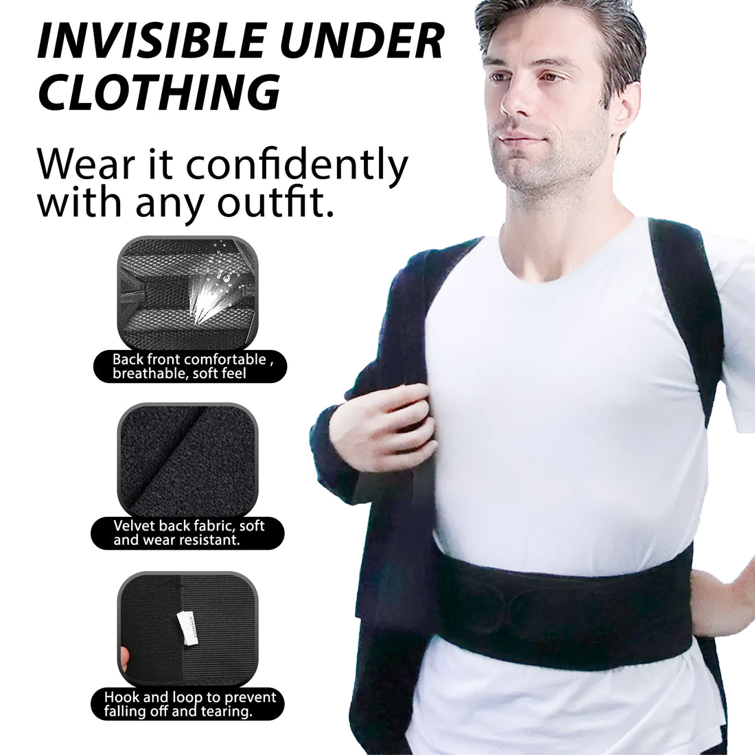 person using posture corrector in a home setting