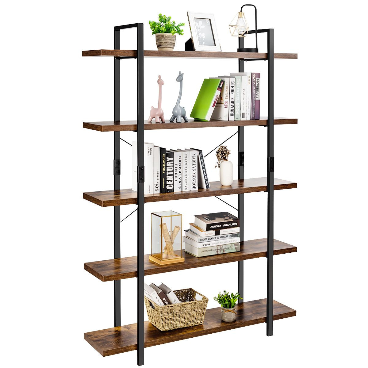 5-Tier Industrial Bookshelf with Anti-Toppling Device