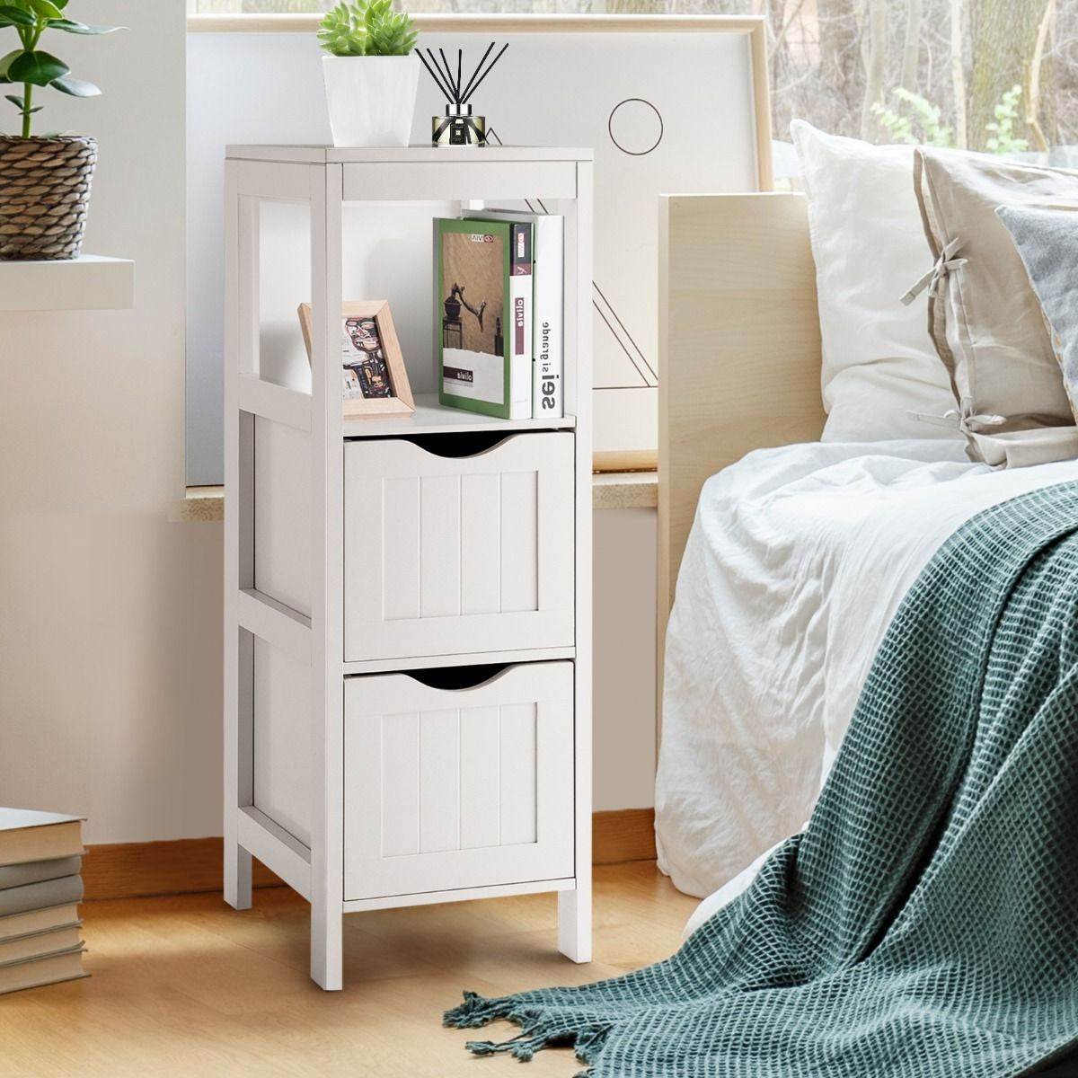 Bathroom Floor Cabinet with 2 Drawers and Anti-Tipping Device