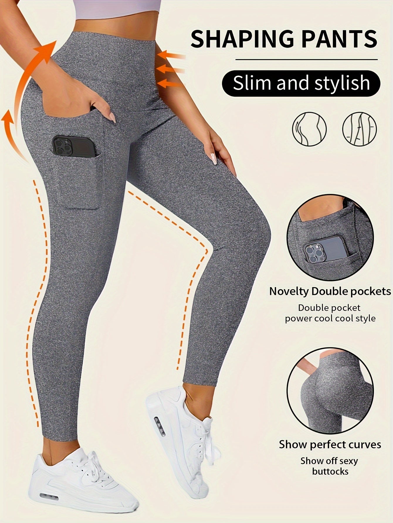 Womens Sporty Solid Seamless Leggings - High Waist Tummy Control, Slim Fit with Side Pockets - Ultra-Soft Loungewear for Comfortable, Stylish Athleisure