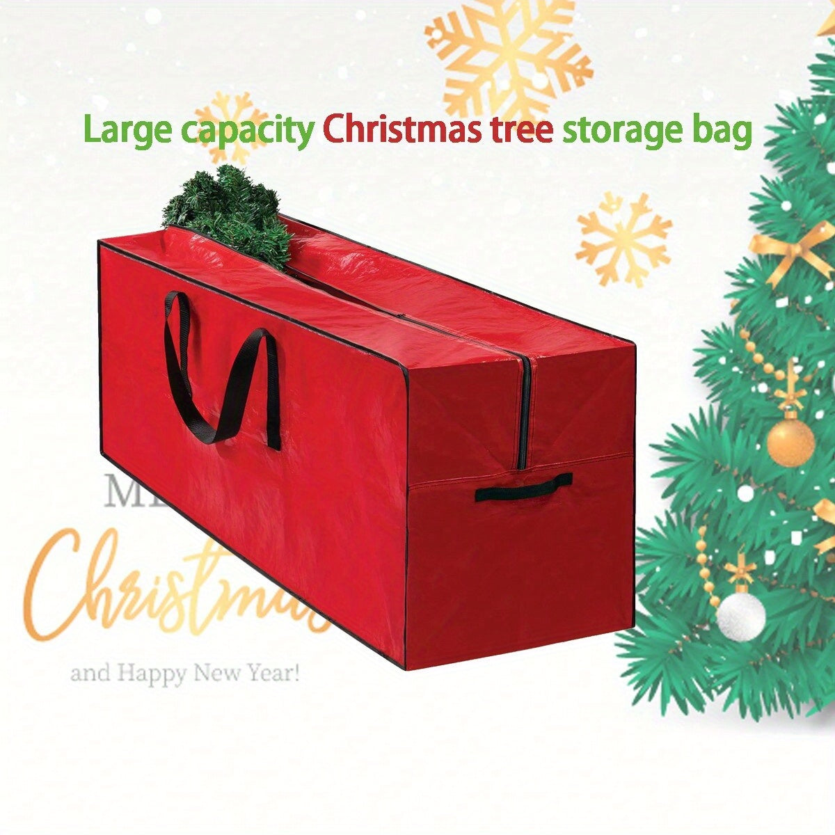 Red Christmas Tree Storage Bag with Zipper and Handle - Fits 228.6cm Artificial Trees, Dust & Insect Proof Organizer