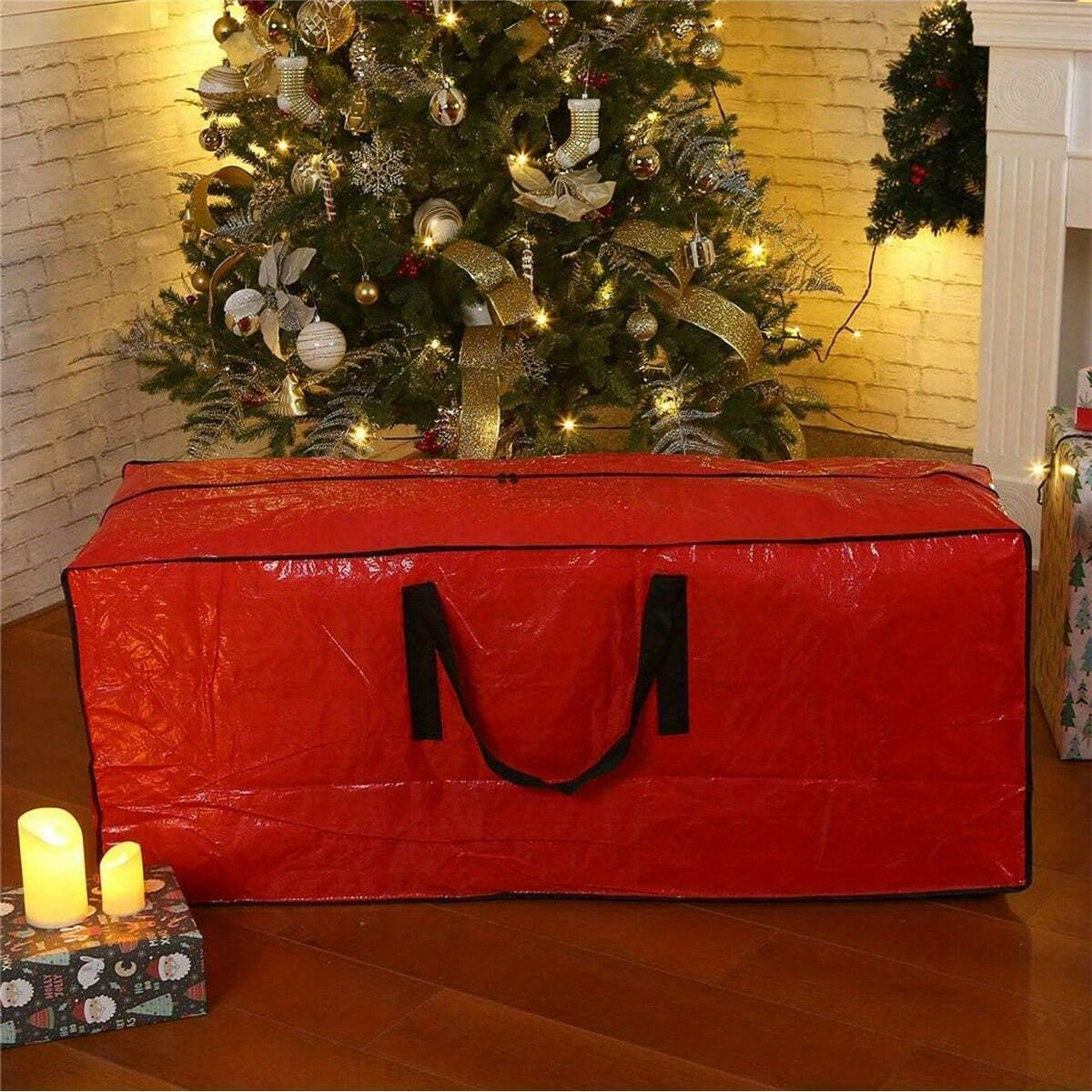 Red Christmas Tree Storage Bag with Zipper and Handle - Fits 228.6cm Artificial Trees, Dust & Insect Proof Organizer