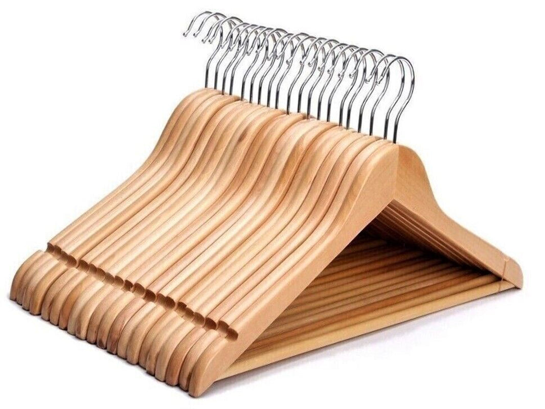 20Pcs Wooden Coat Hangers Suit Garments Clothes Wooden Hanger Trouser Bar Set