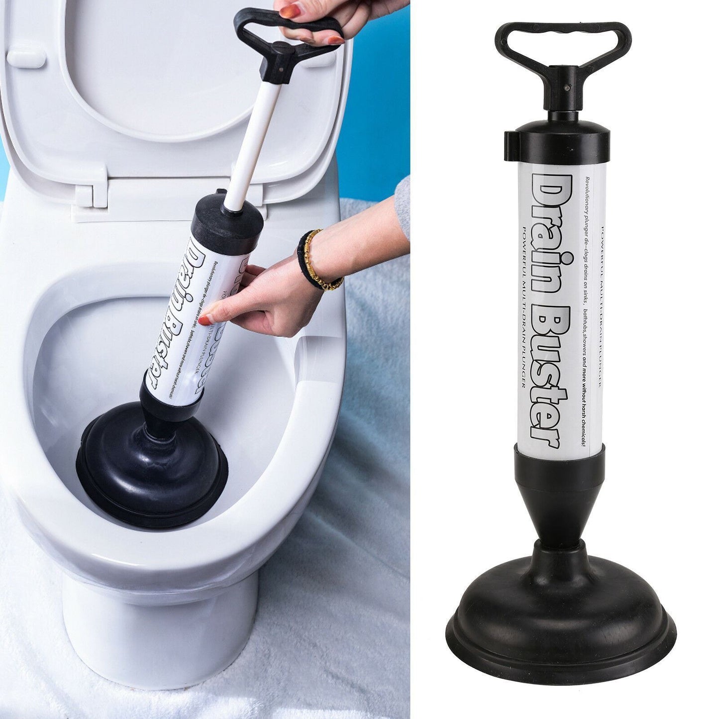 Powerful Drain Buster Unblocker Plunger Toilet Sink Clog Remover Rubber Sucker