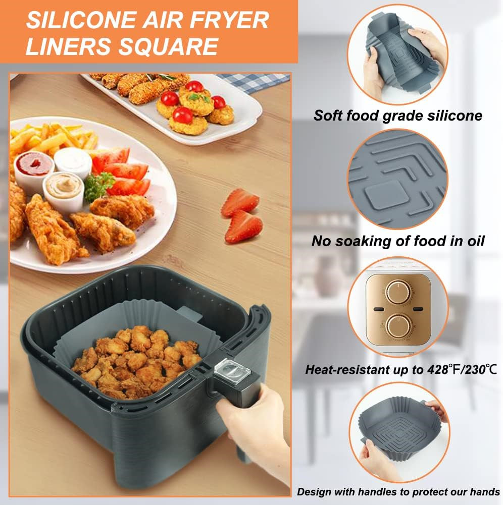 YQL Silicone Air Fryer Liner for COSORI, 2PCS Square Air Fryer Liner 8 Inch Air