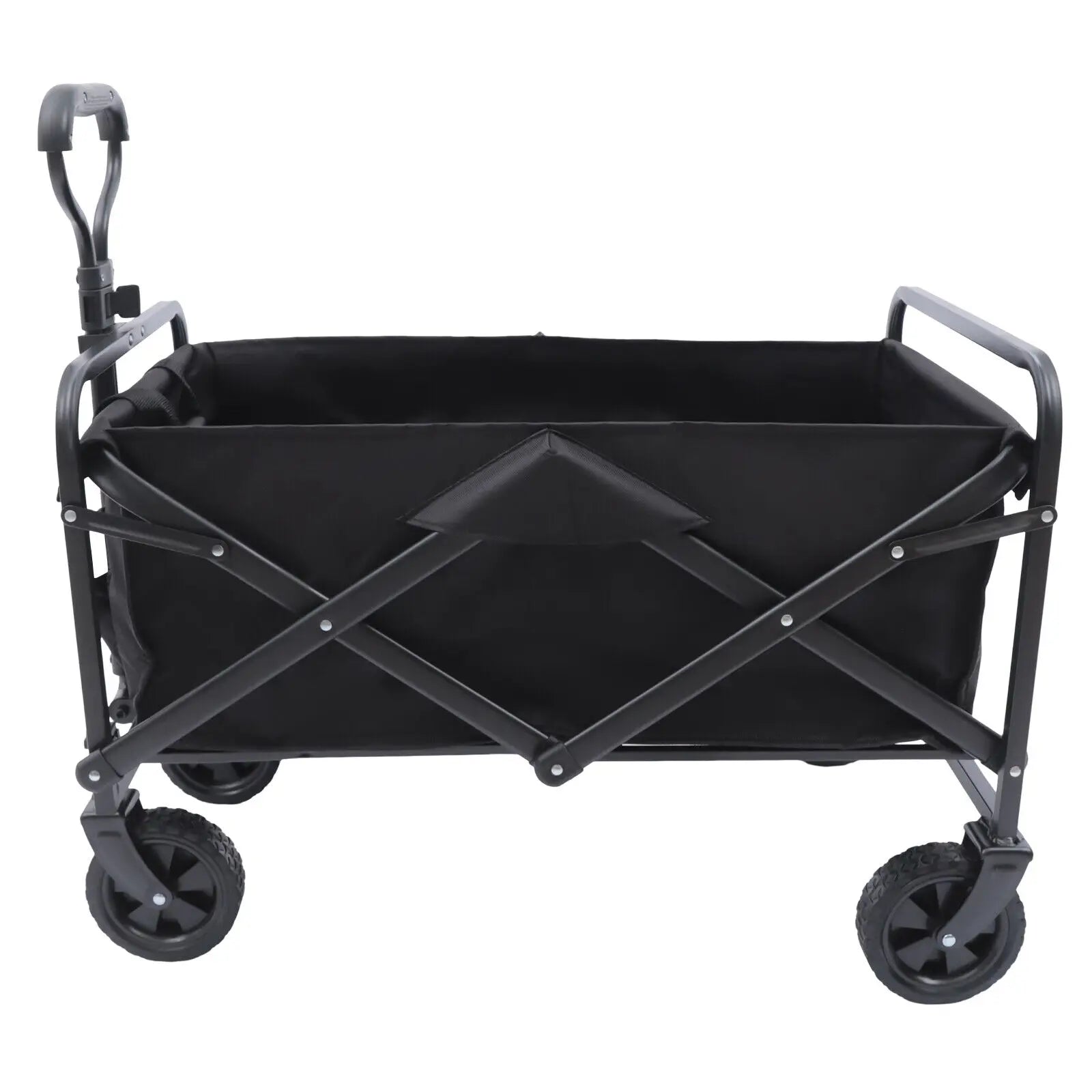 Collapsible Trolley Garden Beach Cart Utility Outdoor Camping Eavy Duty Wagon 4 Wheels Black