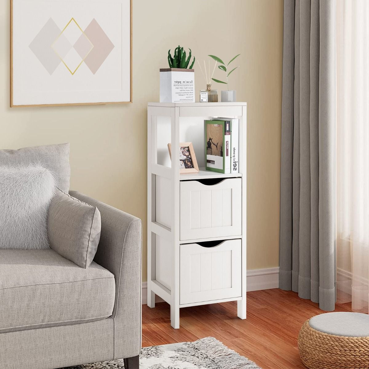 Bathroom Floor Cabinet with 2 Drawers and Anti-Tipping Device