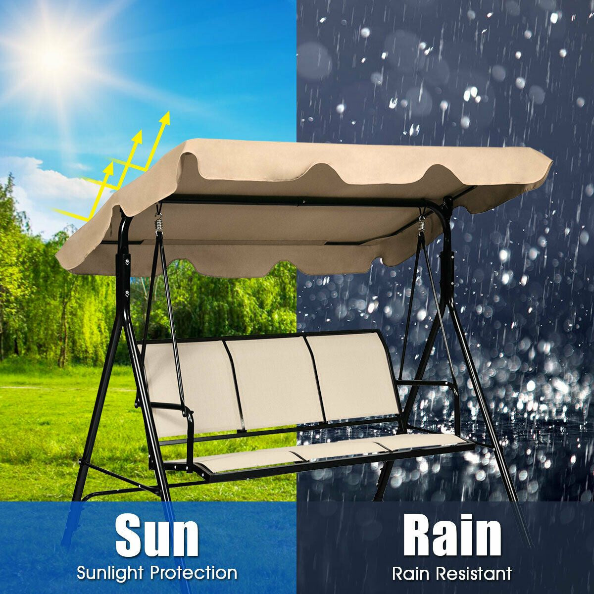 3 Seater Garden Swing Chair with Adjustable Canopy