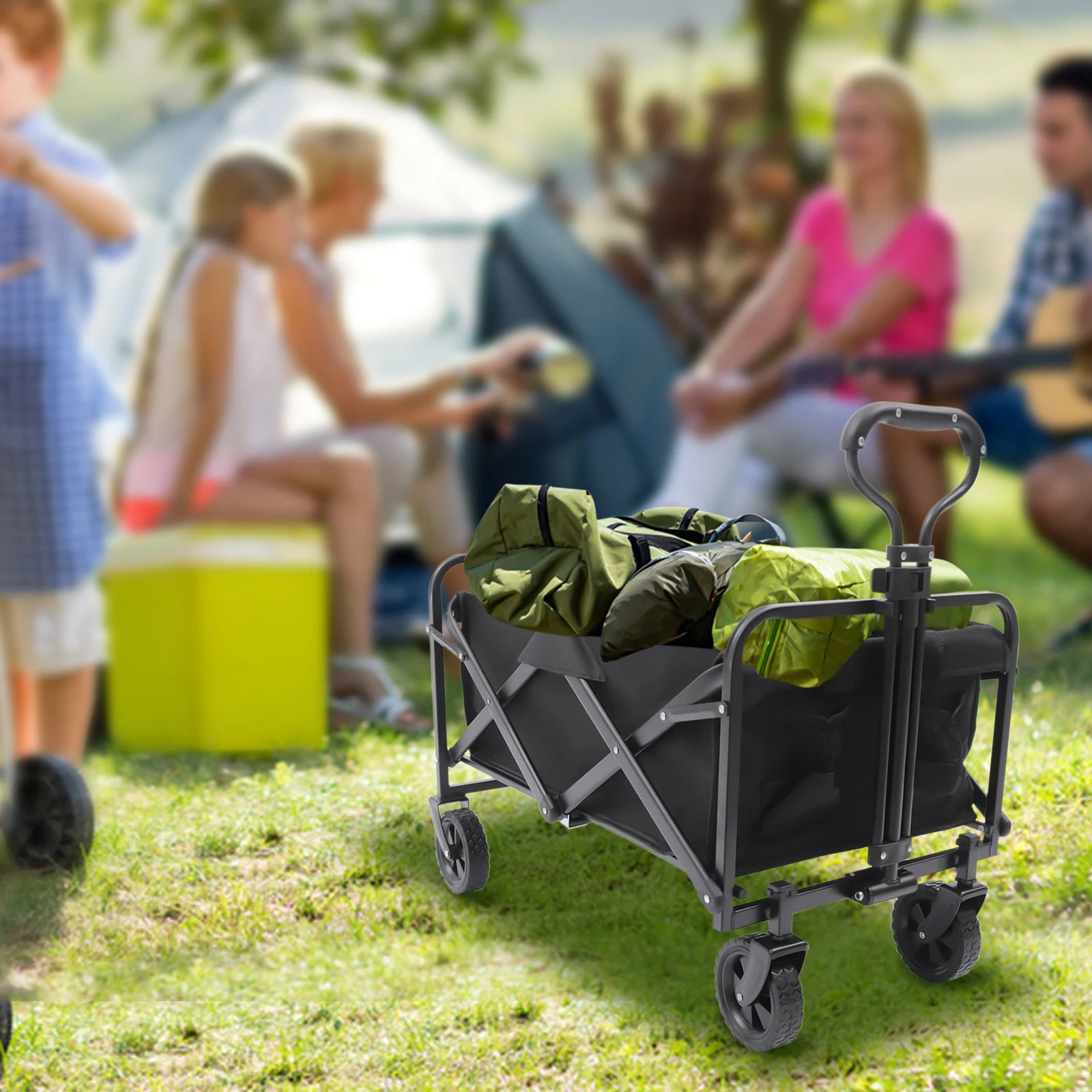 High Performance Utility Beach Wagon Cart Collapsible Folding Heavy Duty Utility Beach Wagon Outdoor Garden