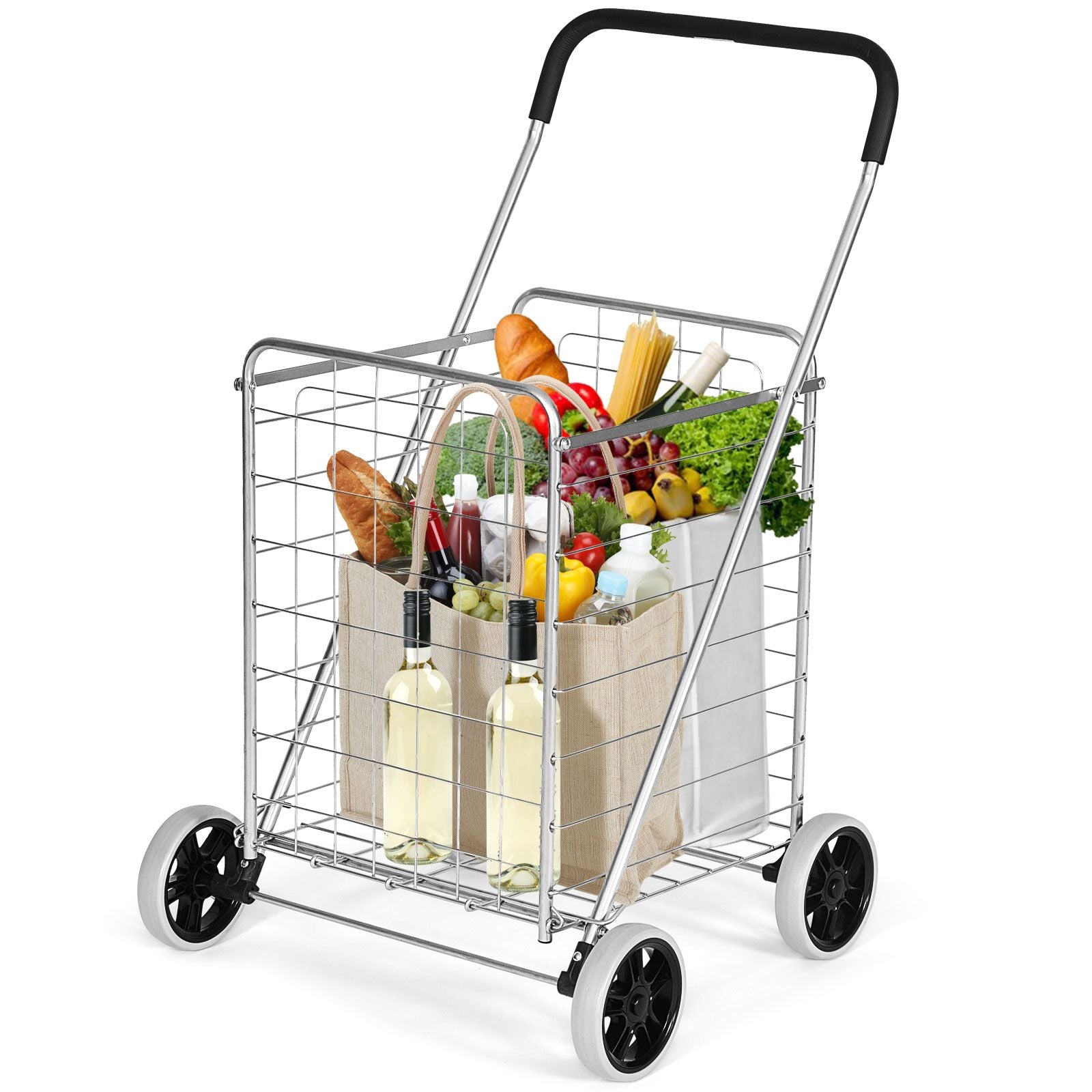 Heavy Duty Folding Shopping Cart with 83L Metal Basket