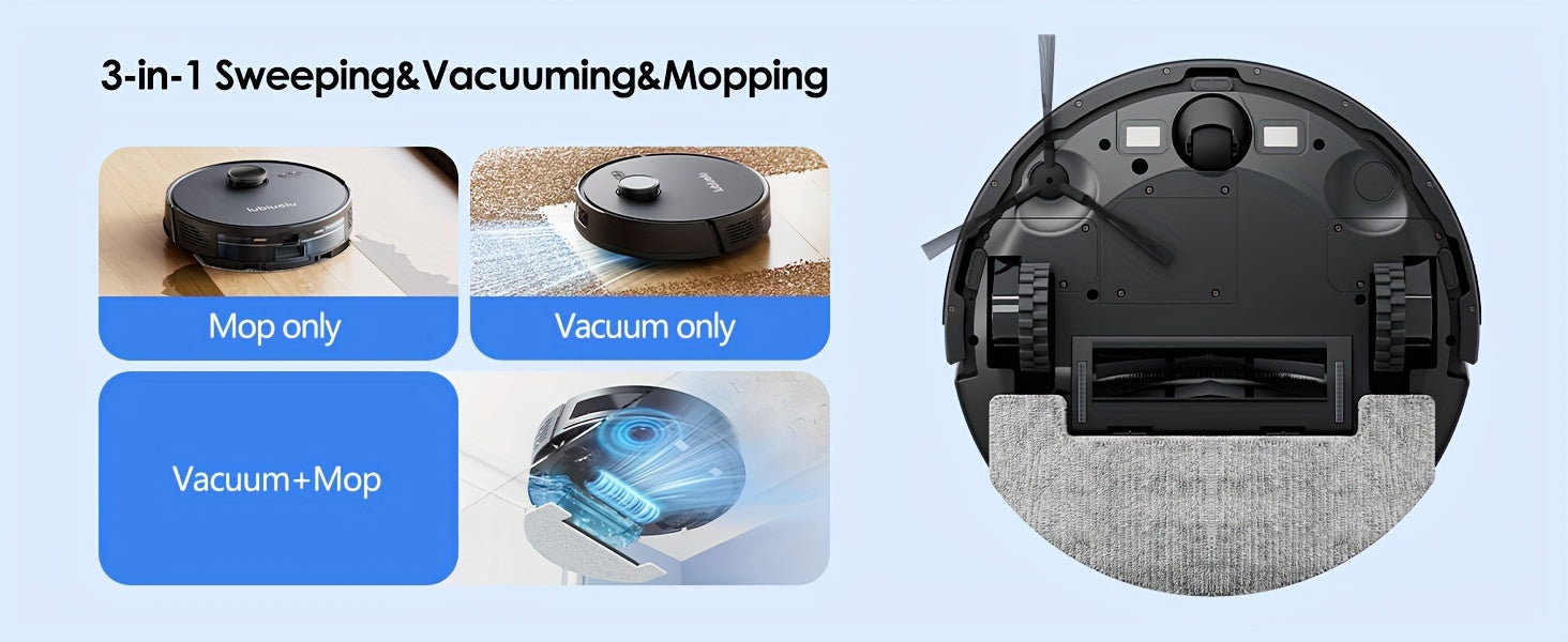 Lubluelu 15 Robot Vacuum And Mop Combo 5000Pa, Auto-Charging, 5 Maps, 30 No-go Zones, 3 In 1 Robot Vacuum Cleaner For Pet Hair Carpet Hard Floor