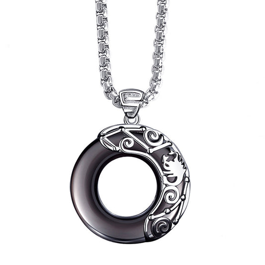 Zodiac Necklace Male Hip Hop Obsidian