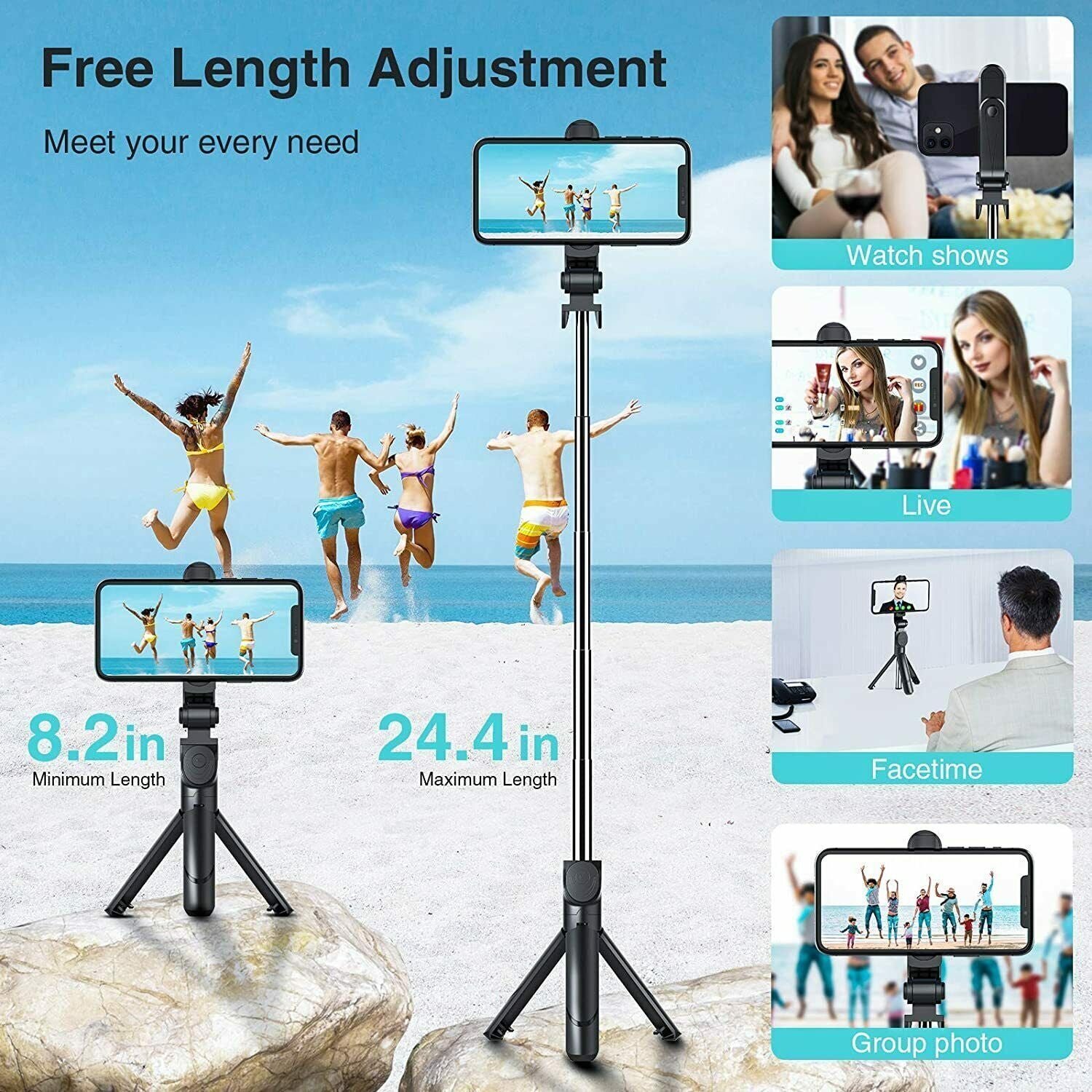 Fit Telescopic Selfie Stick Bluetooth Tripod Monopod Phone Holder