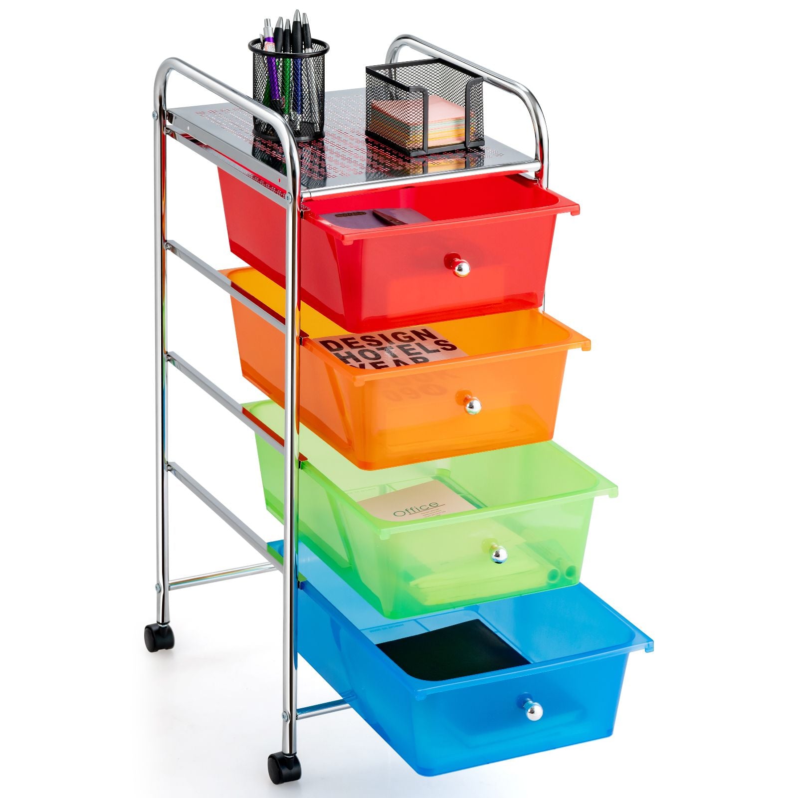 Mobile Storage Trolley on Wheels with 4 Removable Plastic Drawers