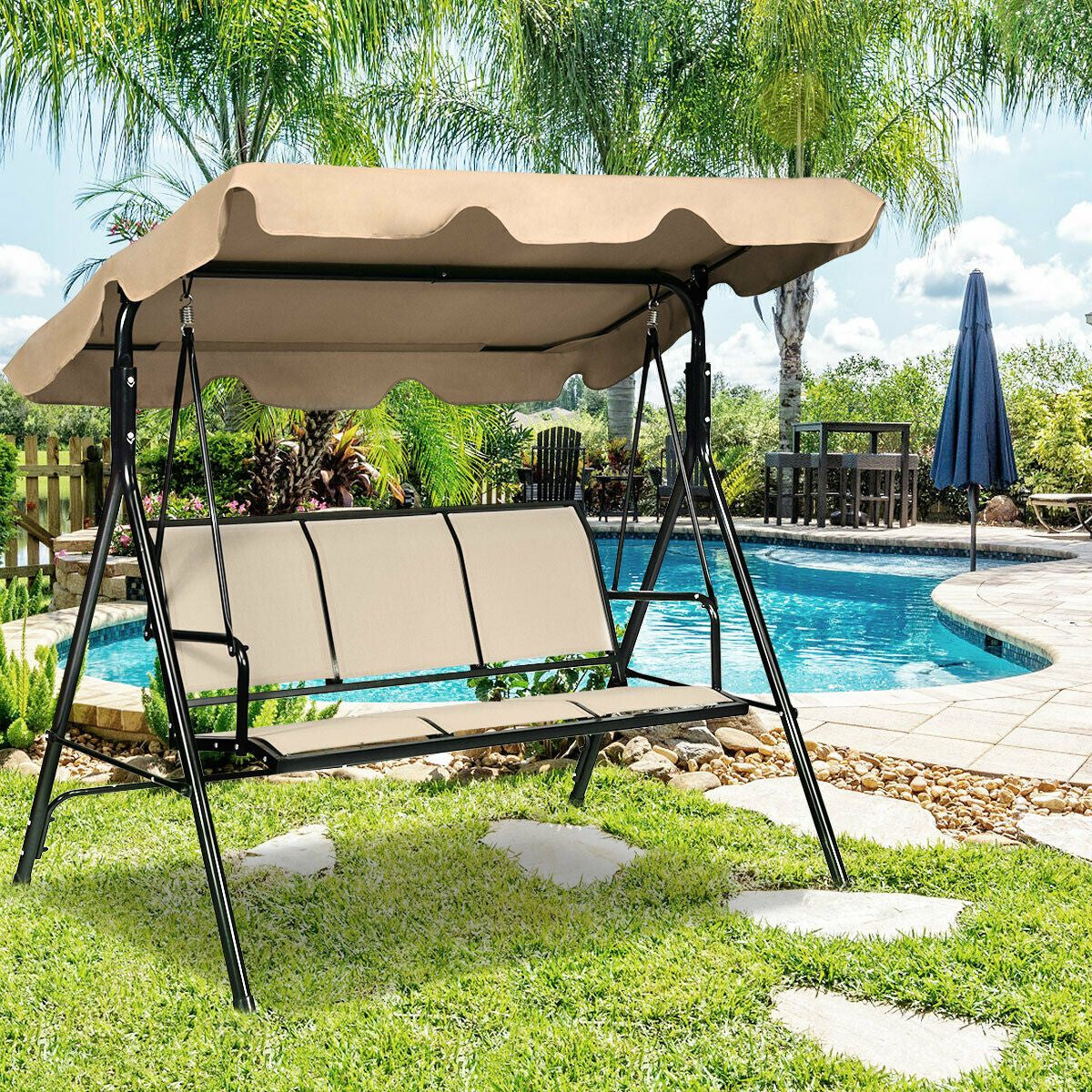 3 Seater Garden Swing Chair with Adjustable Canopy