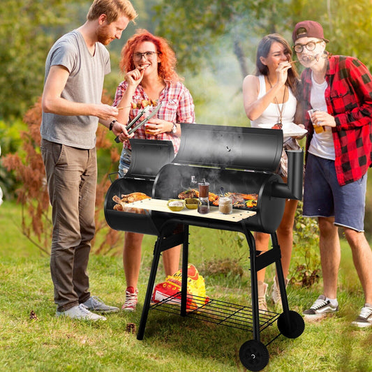 Charcoal BBQ Grill with Wheels and Shelves for Camping Picnic Party