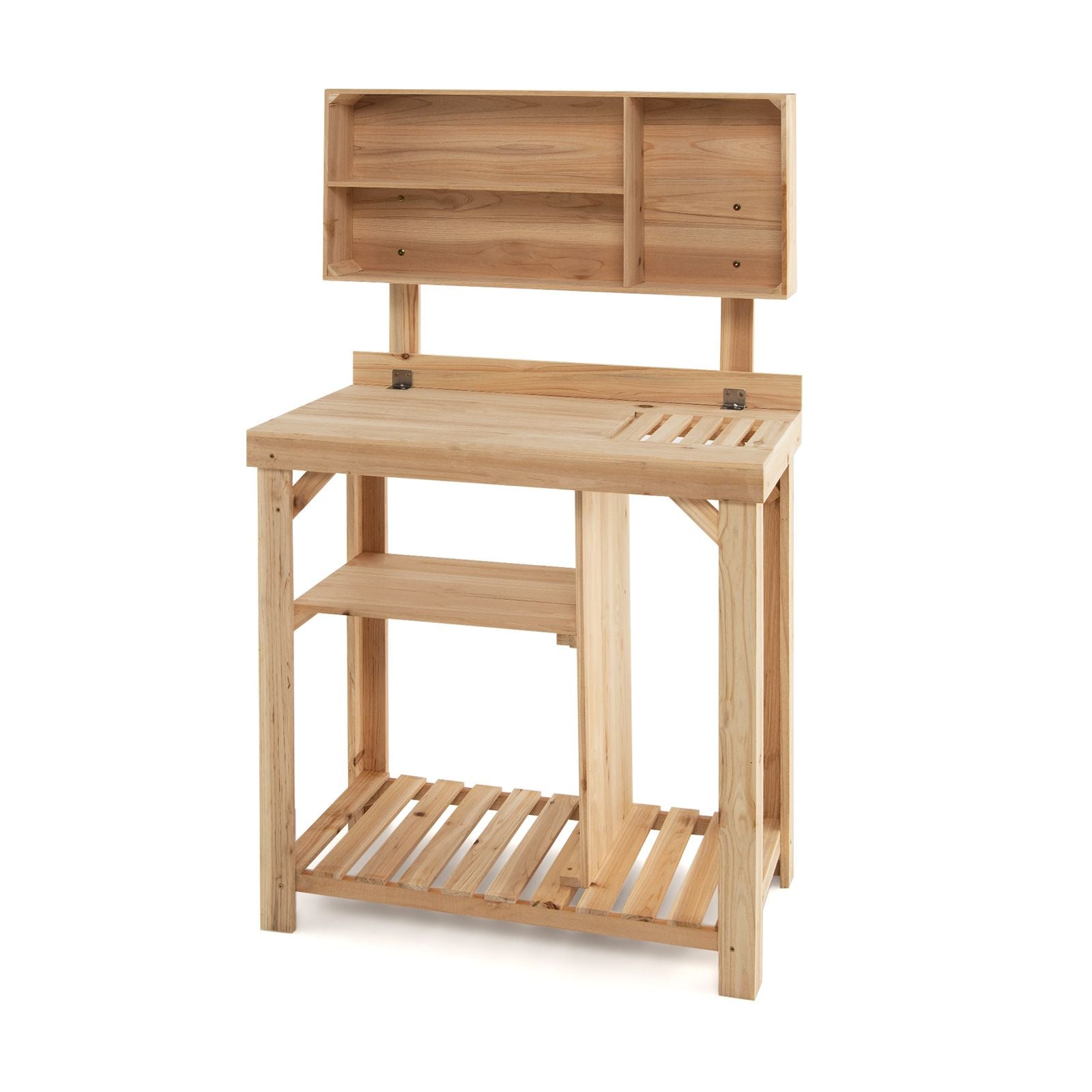 Garden Work Bench with Bottom Shelves and Top Compartments