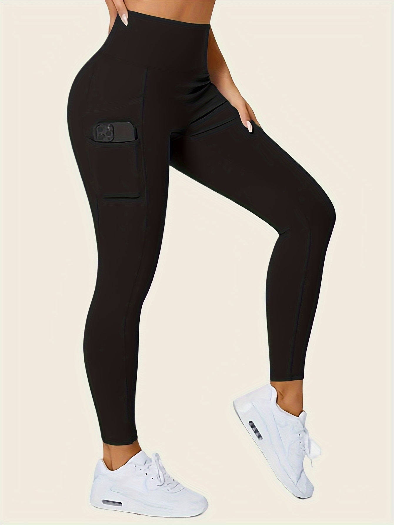 Womens Sporty Solid Seamless Leggings - High Waist Tummy Control, Slim Fit with Side Pockets - Ultra-Soft Loungewear for Comfortable, Stylish Athleisure