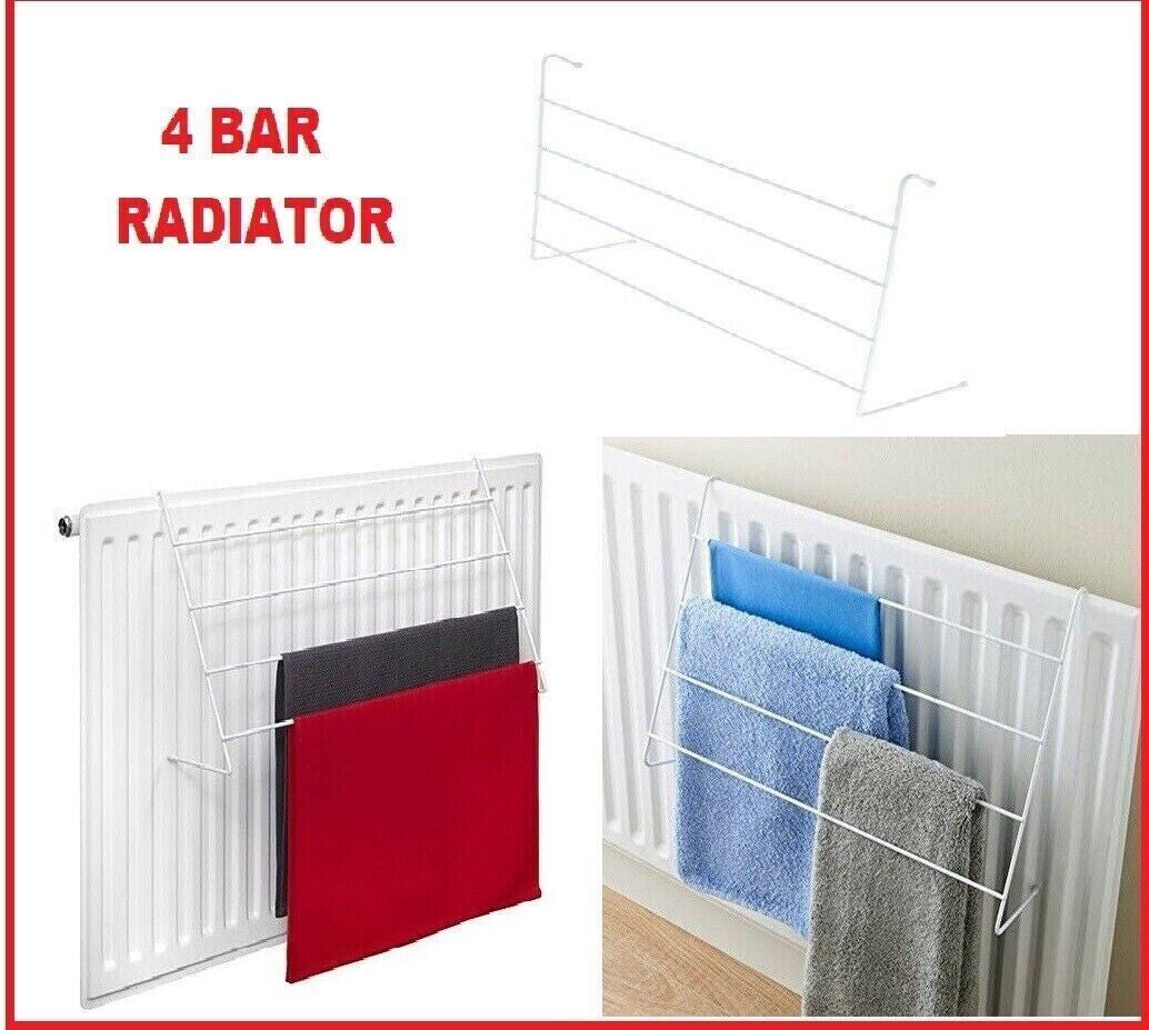 4 Pack of 4 Bar Radiator Airer Dryer Clothes Drying Rack Rail Towel Holder Hang