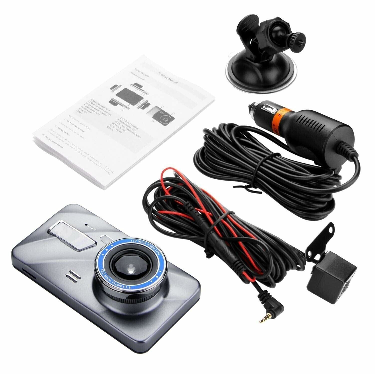 Car Dash Cam Kit Front and Rear Camera Full HD 1080P DVR Recorder Night Vision