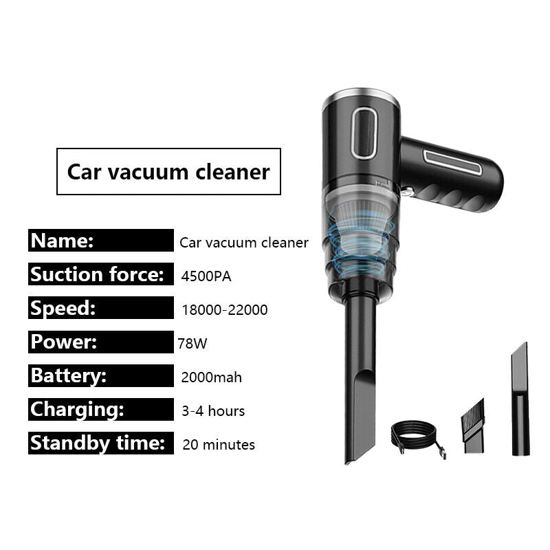 Wireless Vacuum Cleaner Car Handheld Vaccum Mini Power Suction USB Rechargeable