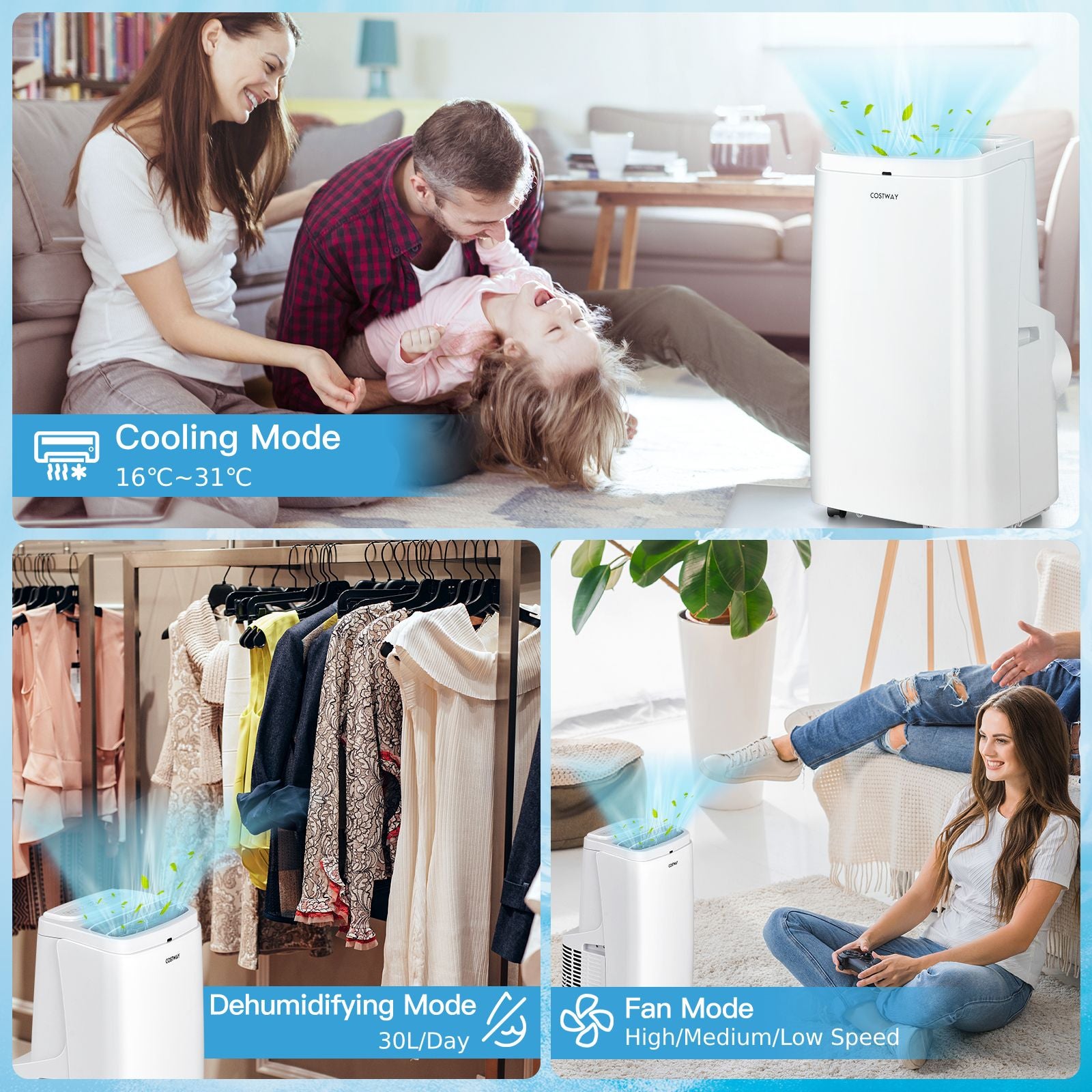 9000/12000 BTU Portable Air Conditioner with Remote Control