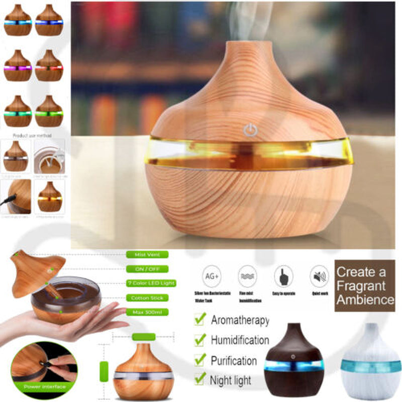 LED Essential Diffuser Aroma Humidifier Ultrasonic Aromatherapy Air Purifier