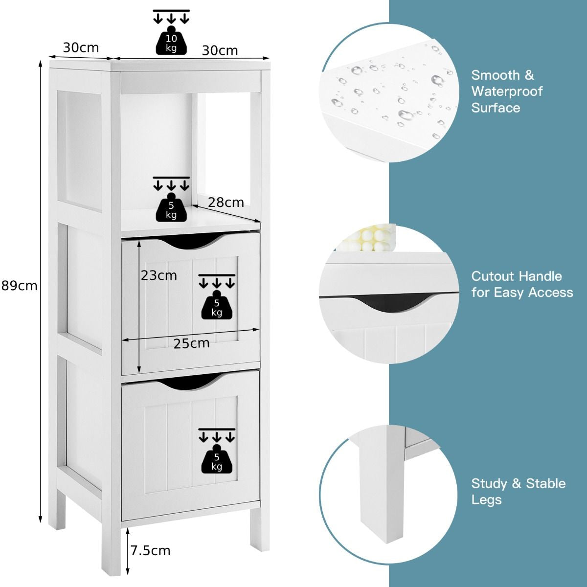 Bathroom Floor Cabinet with 2 Drawers and Anti-Tipping Device