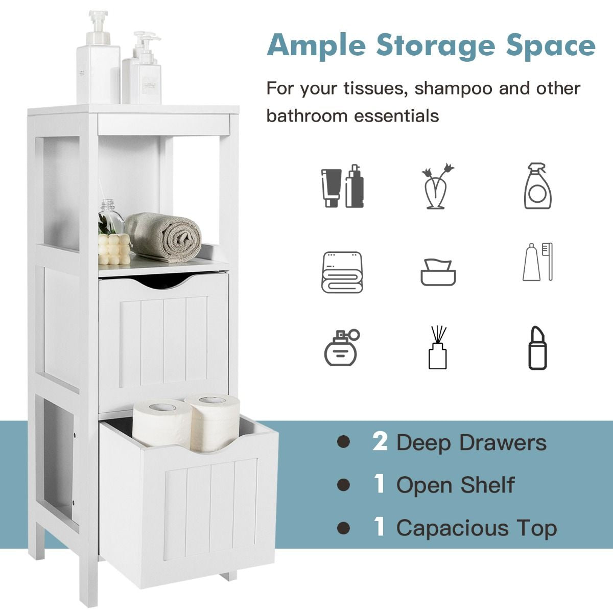 Bathroom Floor Cabinet with 2 Drawers and Anti-Tipping Device