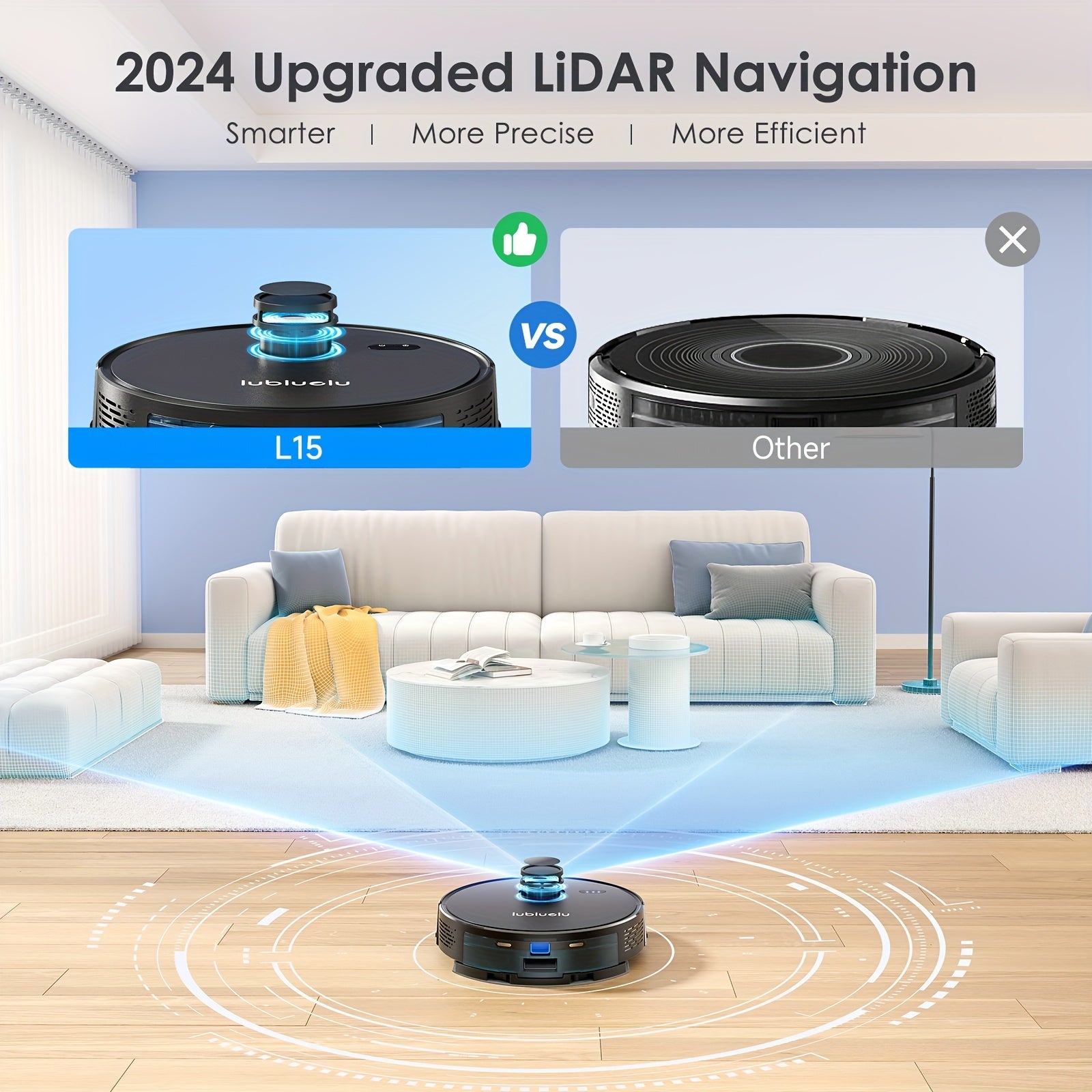 Lubluelu 15 Robot Vacuum And Mop Combo 5000Pa, Auto-Charging, 5 Maps, 30 No-go Zones, 3 In 1 Robot Vacuum Cleaner For Pet Hair Carpet Hard Floor