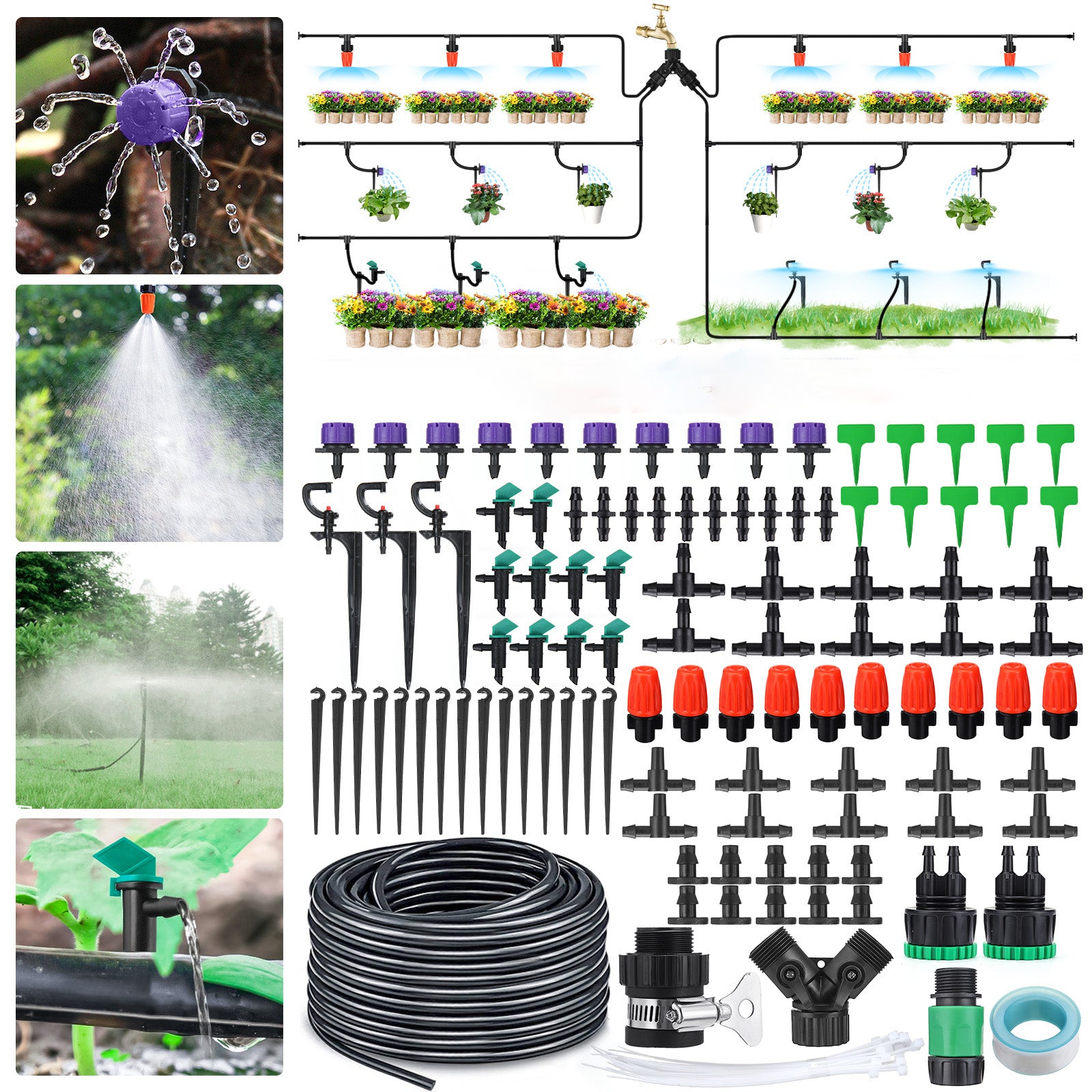 GOTGELIF 29M 153PCS Drip Irrigation Kit Automatic Sprinkler DIY Garden Watering Micro Drip Irrigation System Hose Kits