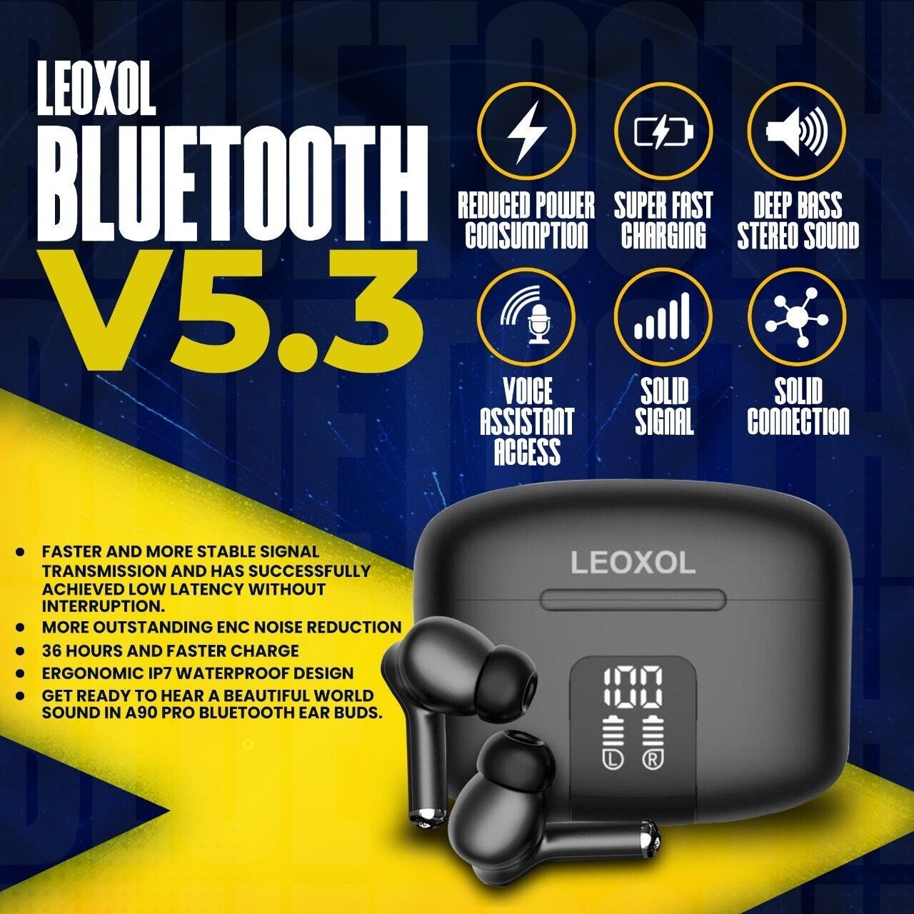 Leoxol Wireless Earbuds Bluetooth Head Phones Waterproof Noise All Devices UK