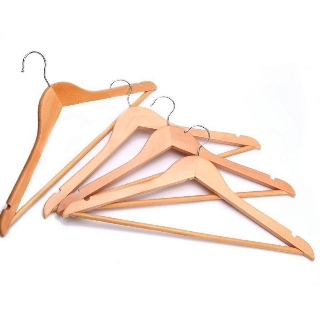 20Pcs Wooden Coat Hangers Suit Garments Clothes Wooden Hanger Trouser Bar Set