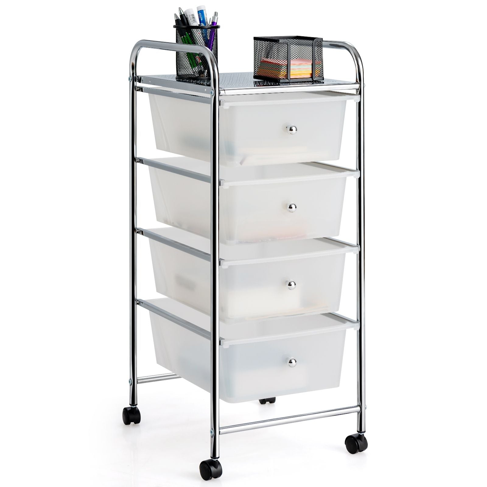 Mobile Storage Trolley on Wheels with 4 Removable Plastic Drawers