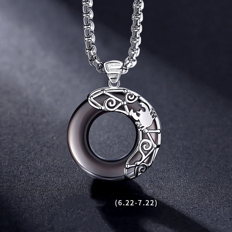 Zodiac Necklace Male Hip Hop Obsidian