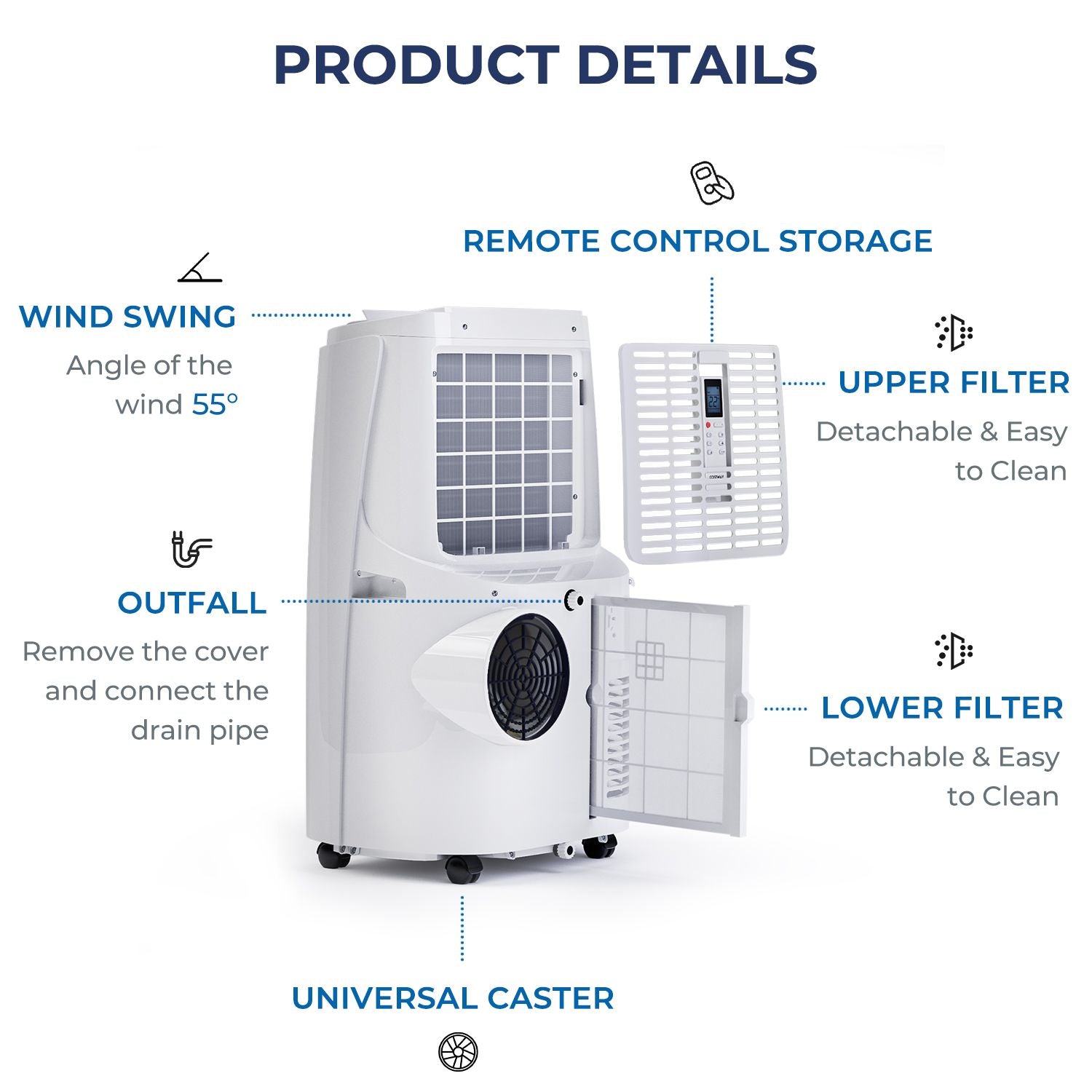 9000/12000 BTU Portable Air Conditioner with Remote Control