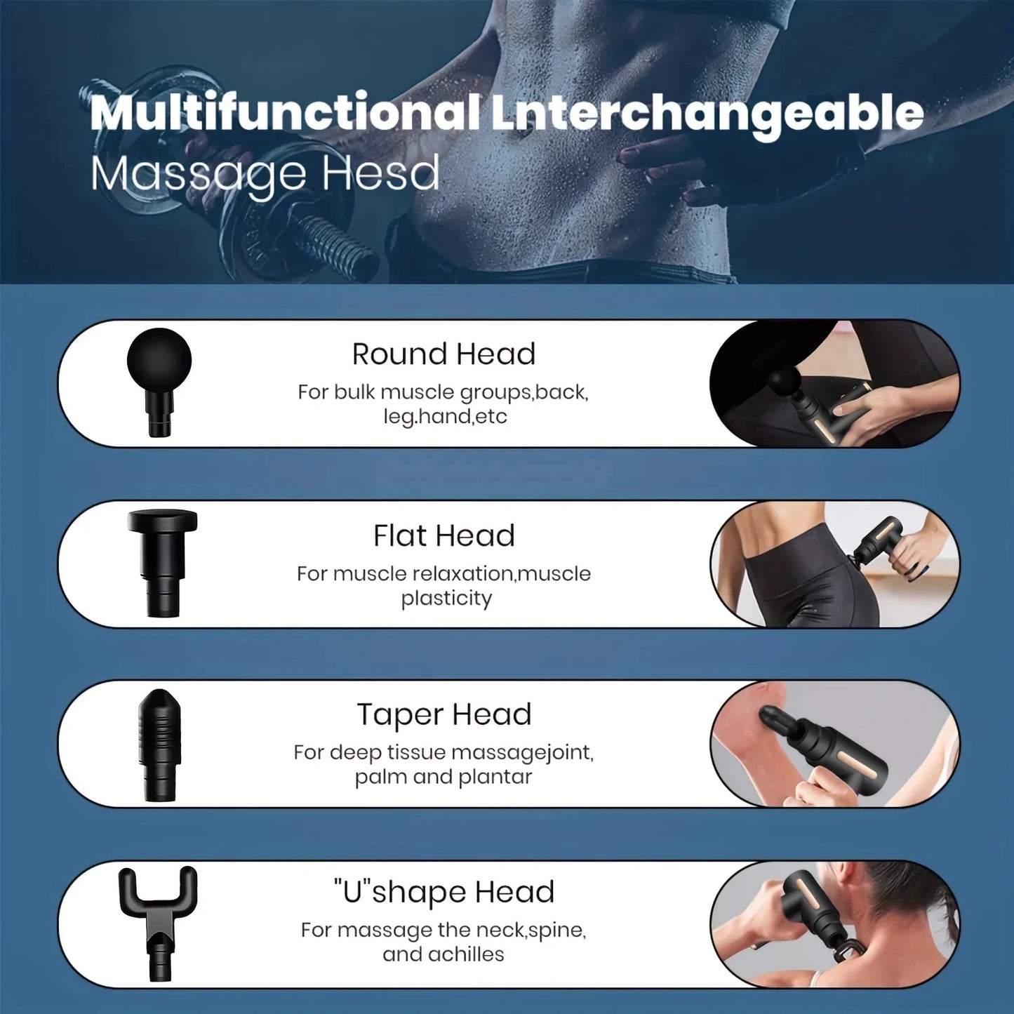 Portable Fascial Massage Gun Electric Percussion Pistol Massager Body Relaxation with LED Touch Screen 4Replaceable Massage Head