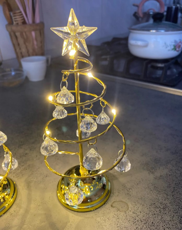 LED Christmas Tree Lamp Small Crystal Decorative Iron Tree Night Light Ornament For Gift Golden Warm Light