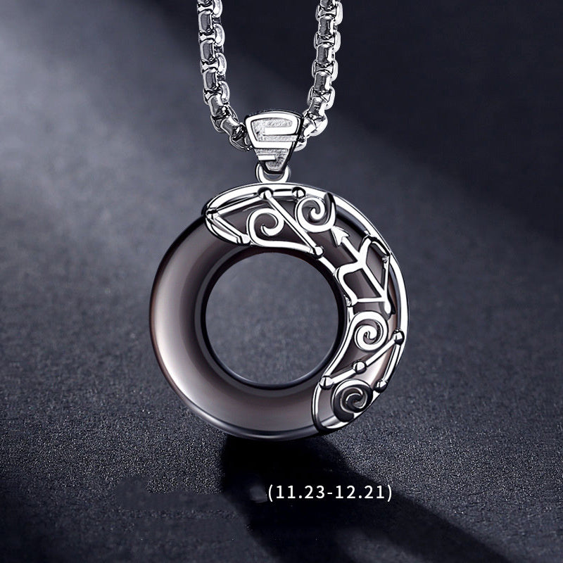 Zodiac Necklace Male Hip Hop Obsidian