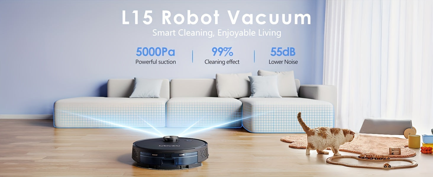 Lubluelu 15 Robot Vacuum And Mop Combo 5000Pa, Auto-Charging, 5 Maps, 30 No-go Zones, 3 In 1 Robot Vacuum Cleaner For Pet Hair Carpet Hard Floor