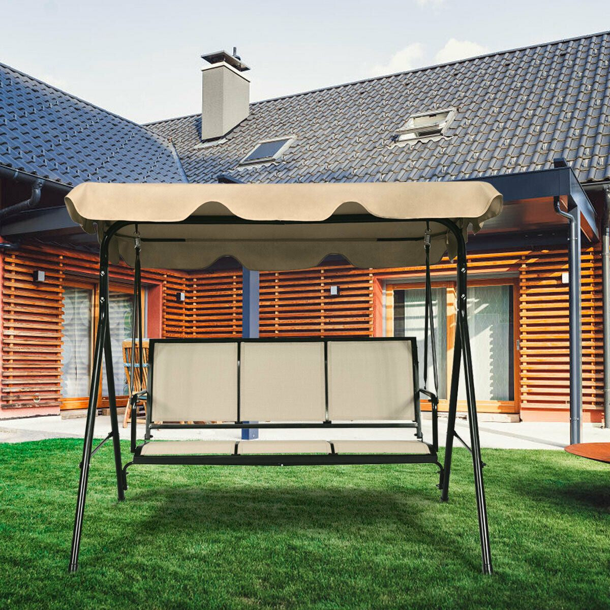 3 Seater Garden Swing Chair with Adjustable Canopy