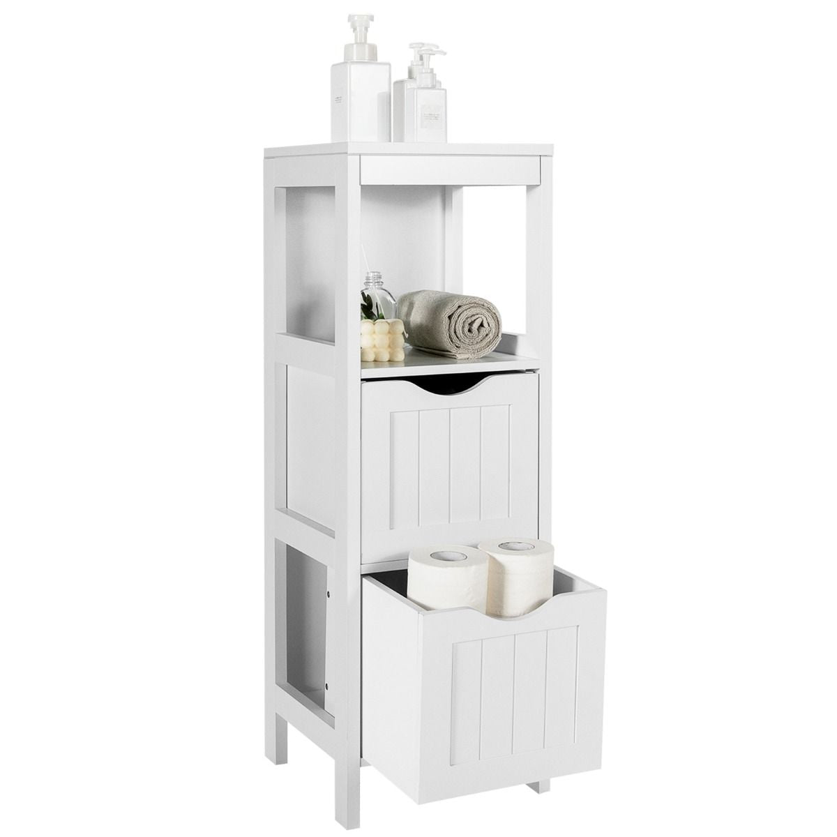 Bathroom Floor Cabinet with 2 Drawers and Anti-Tipping Device