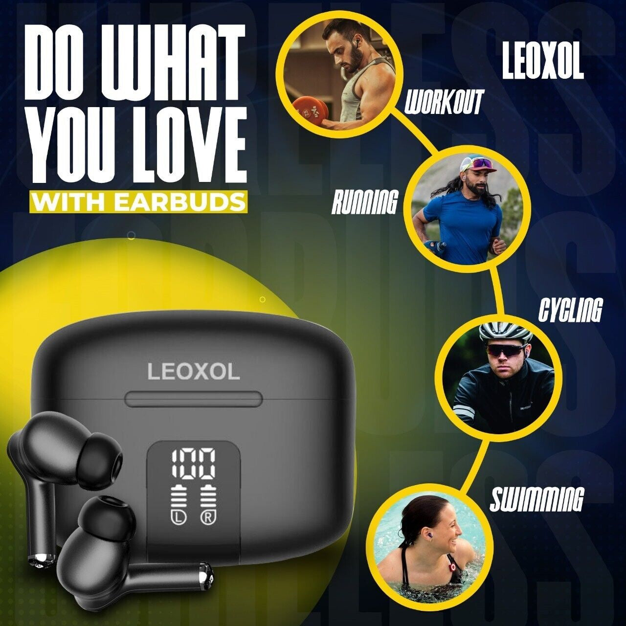 Leoxol Wireless Earbuds Bluetooth Head Phones Waterproof Noise All Devices UK