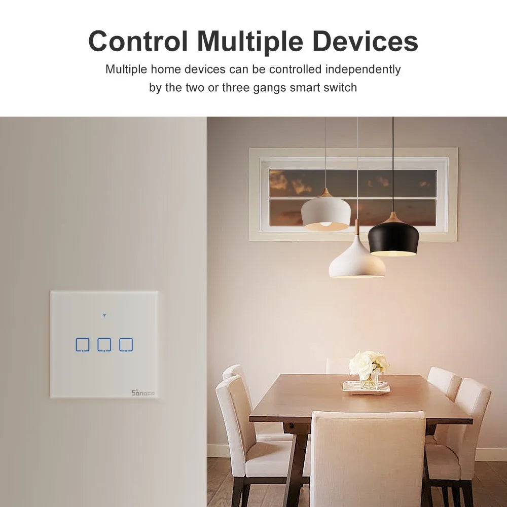 T1 Smart Wifi RF / APP / Touch Control Wall Light Switch 1 /2 /3 Gang 86 Type UK Panel Wall Touch Light Switch Smart Home