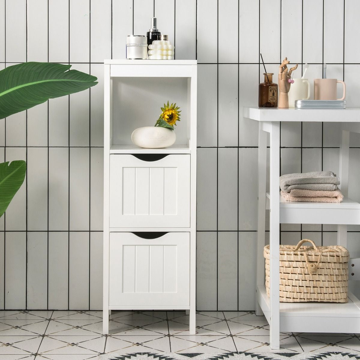 Bathroom Floor Cabinet with 2 Drawers and Anti-Tipping Device