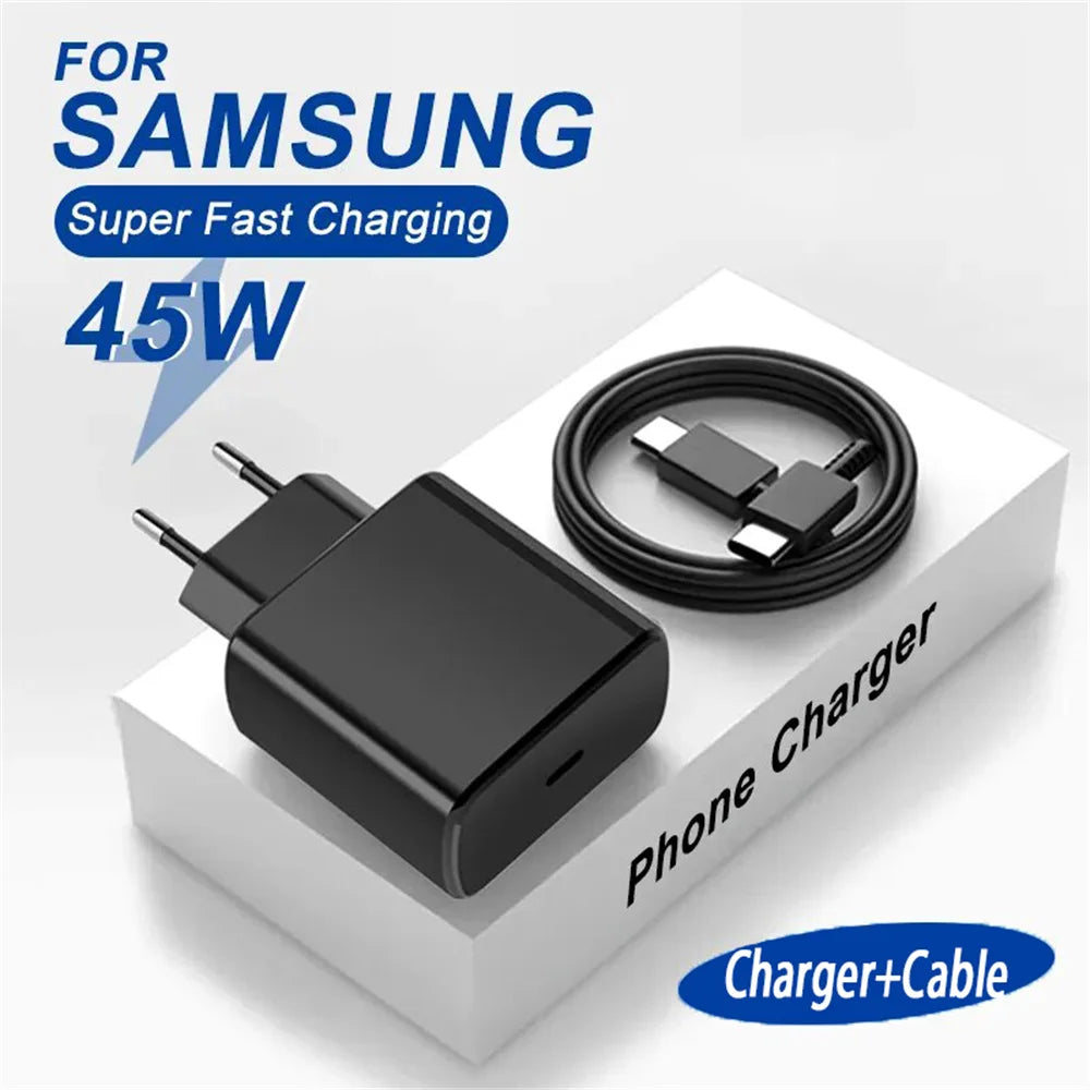 شاحن PD 45W USB C محول شحن فائق السرعة لهاتف Samsung Galaxy S22 S23 S24 Ultra Note 20 شاحن الهاتف المحمول كابل من النوع C