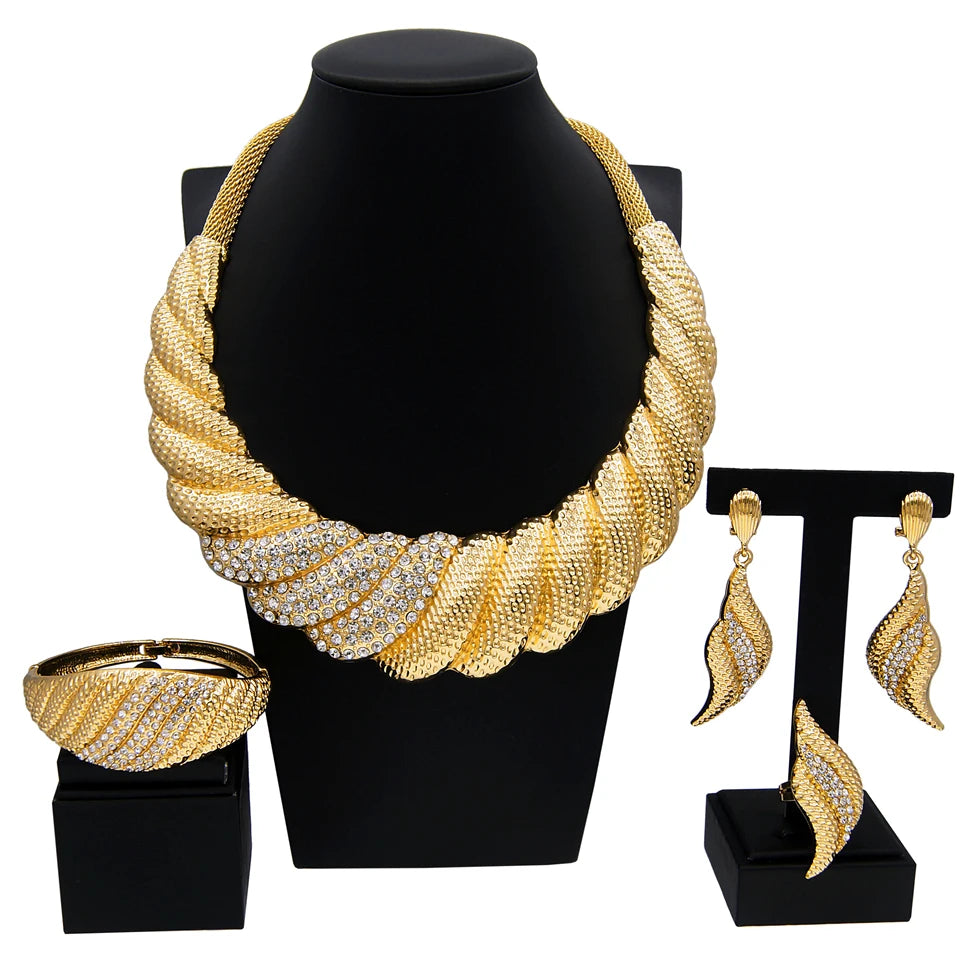 Necklace For WomenBig Necklace Jewelry Set Dubai Bridal Wedding Luxury Gold Plated Bracelet African American Jewelry Party