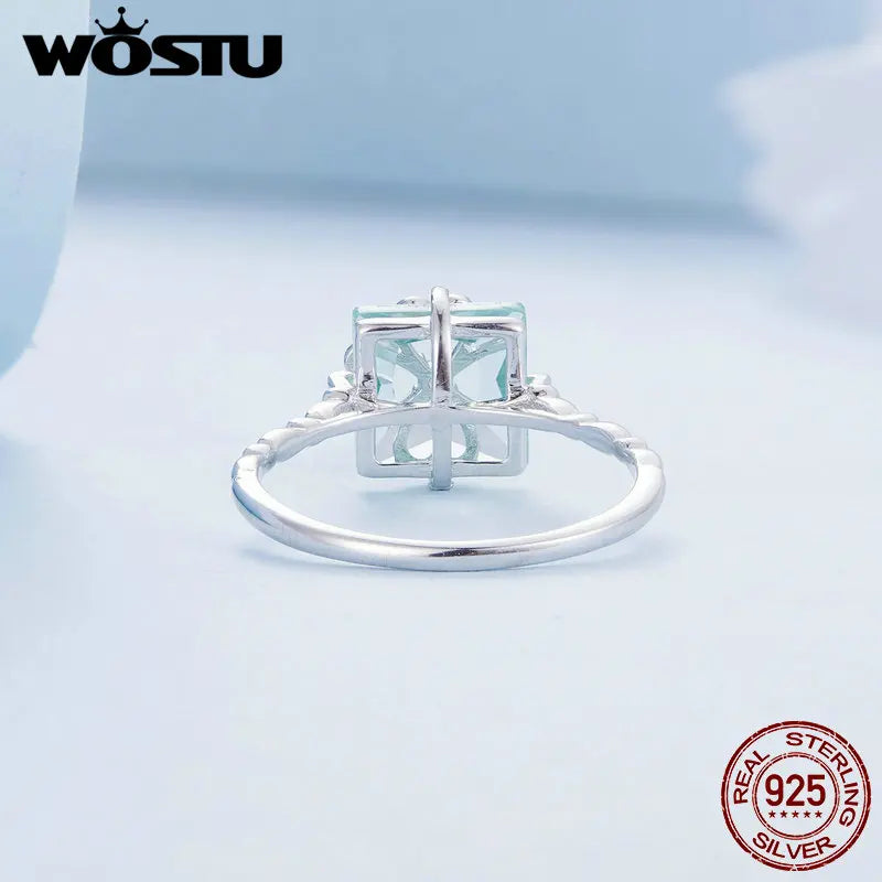 WOSTU Real 925 Sterling Silver Four -leaf Clover Ring For Women Girl Green Crystal Ring Spring Jewelry  Gift