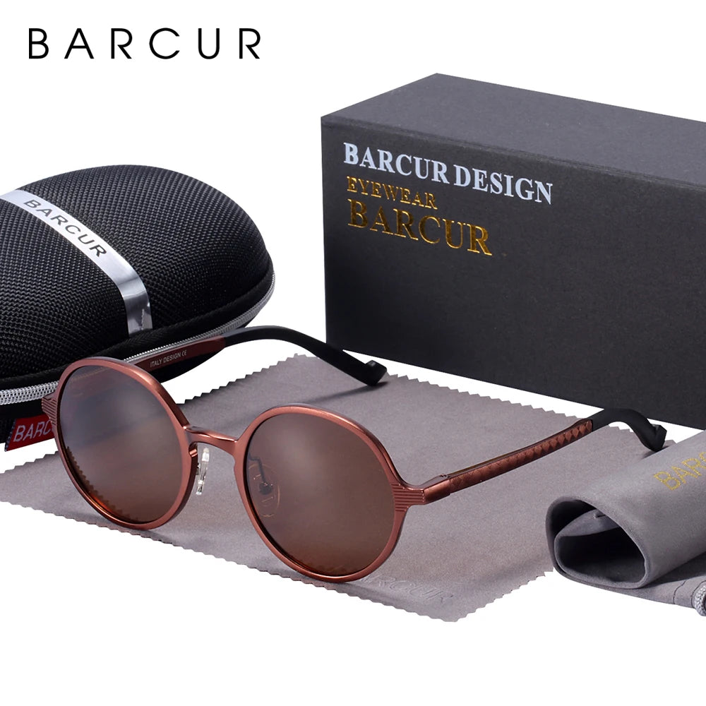 BARCUR Hot Black Goggle Male Round Sunglasses Luxury Brand Men Glasses Retro Vintage Women Sun Glasses UV400 Eyewear