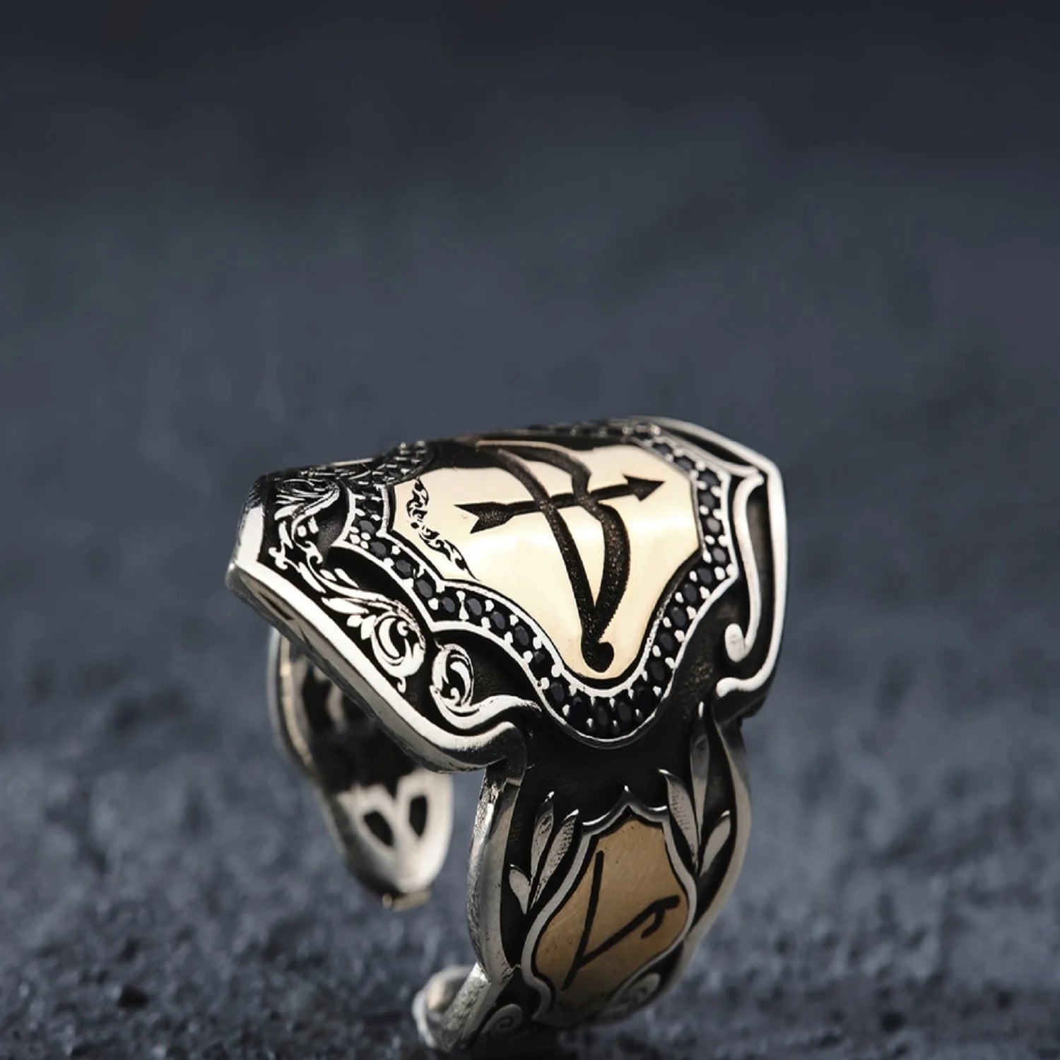 Bulbusbow Turkish Archery Silver Ring for Men – Trendy Customized Cocktail Ring with Anchor Pattern and Smart Tracking Functions